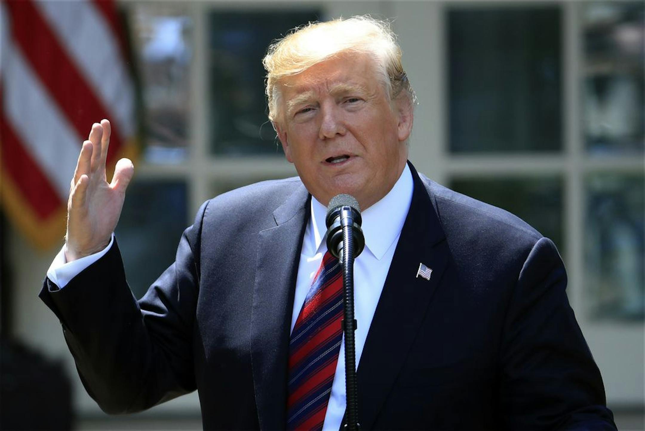 FILE - In this May 16, 2019, file photo, President Donald Trump speaks in the Rose Garden of the White House in Washington. The Trump administration will announce a new $16 billion farm aid package to offset losses from the U.S. trade war with China, Agriculture Secretary Sonny Perdue confirmed Thursday.