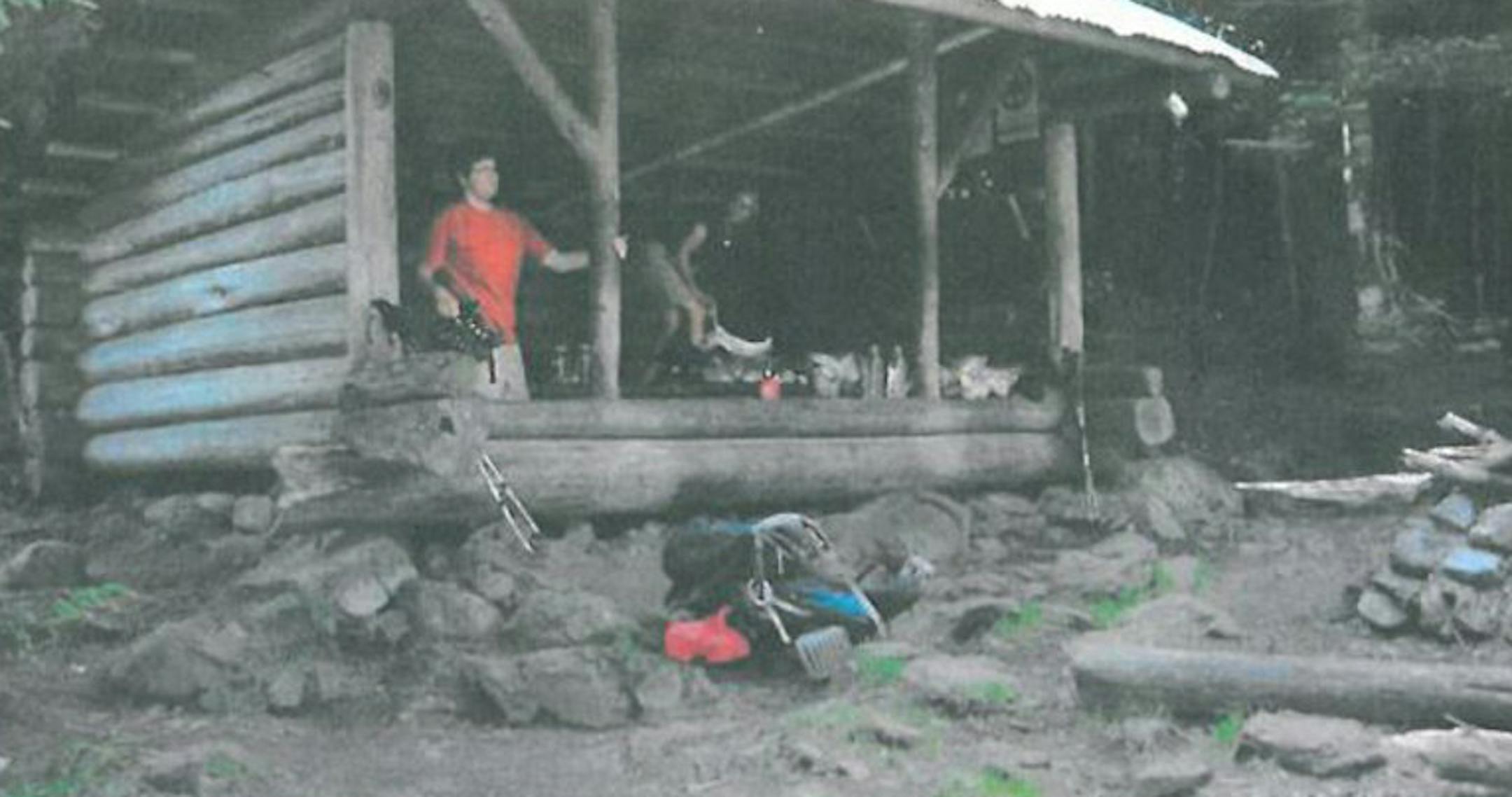 This photo was taken by a hiker at the Poplar Ridge lean-to in Franklin Co., Maine, on July 21, 2013, the day before Geraldine Largay got lost when she strayed off the Appalachian Trail. Largay is in the dark clothes inside the lean-to.