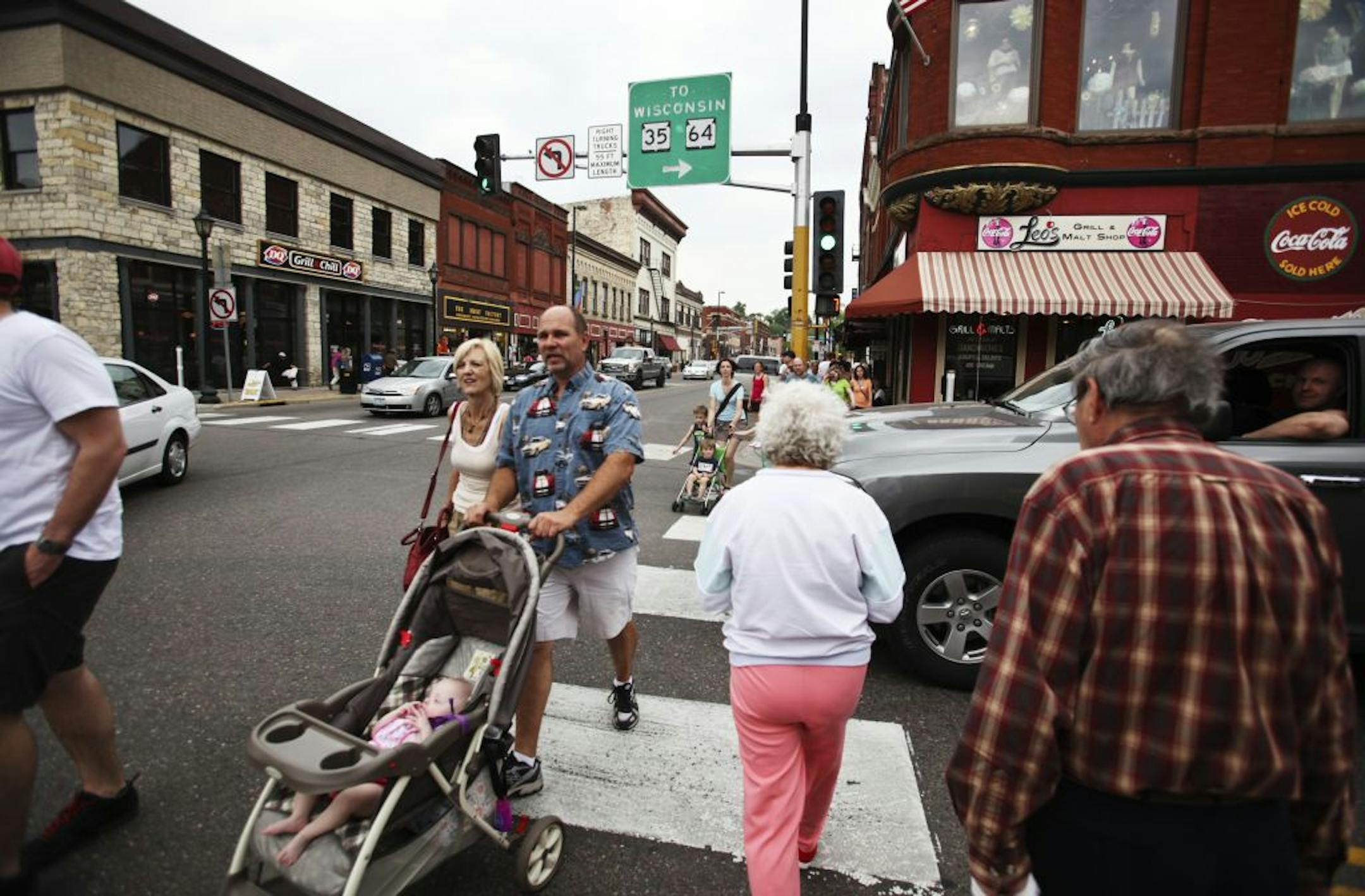 Dairy Queen and Leo's Malt Shop are visible along Main Street and Chestnut Street across from each other and Cherry Berry is just north of Leo's Saturday, May 19, 2012, in Stillwater, MN.