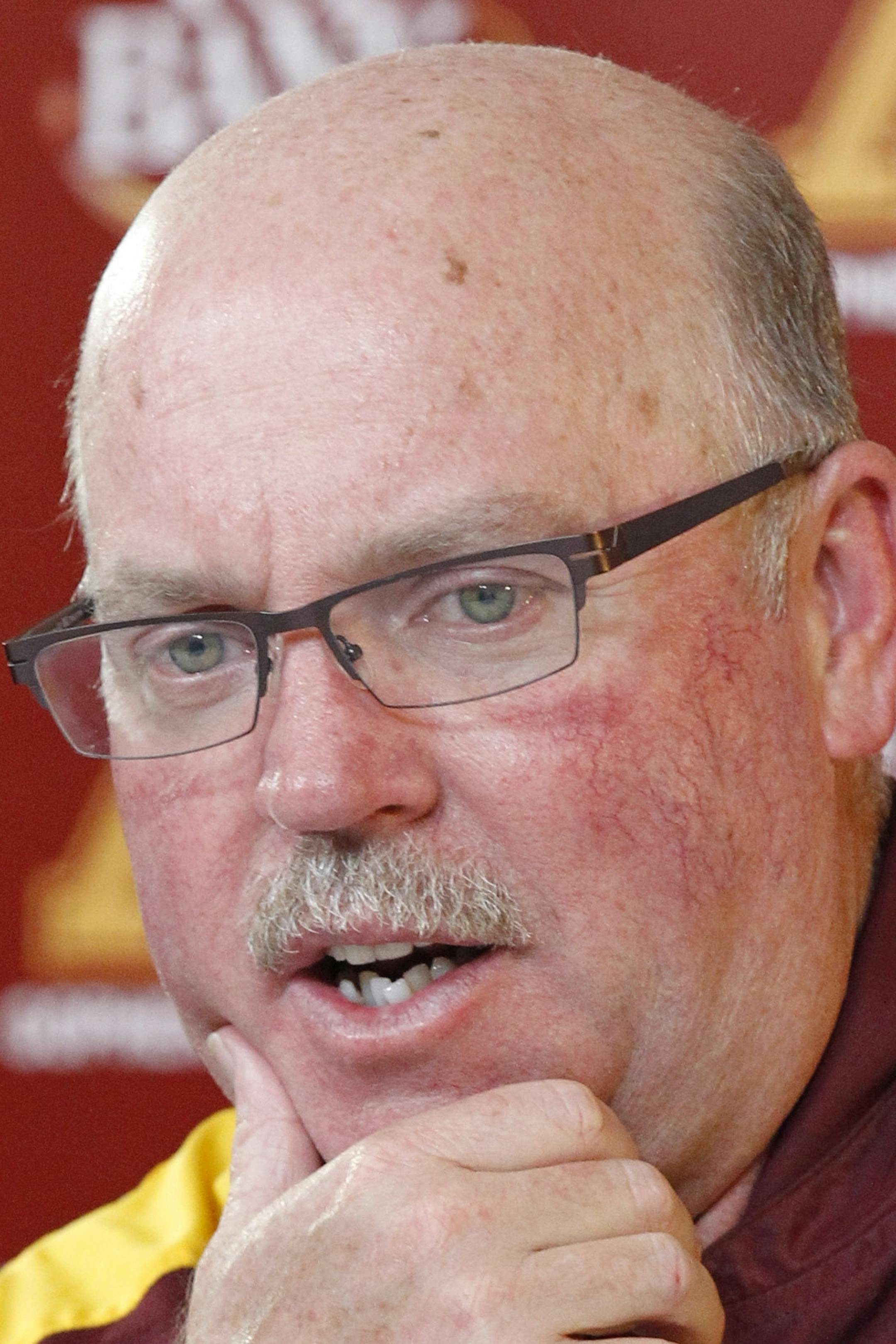 Minnesota head coach Jerry Kill answers a question during the post-game media availability after Minnesota beat Penn State 24-10 in an NCAA college football game in Minneapolis Saturday, Nov. 9, 2013. (AP Photo/Ann Heisenfelt)