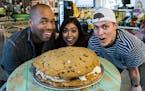 Local Instagram foodies (left to right) Lamar Roberts, Nikki Miraflor and Zach Vraa dig into the 15-pound ice cream sandwich. ] MARK VANCLEAVE &#xef; 