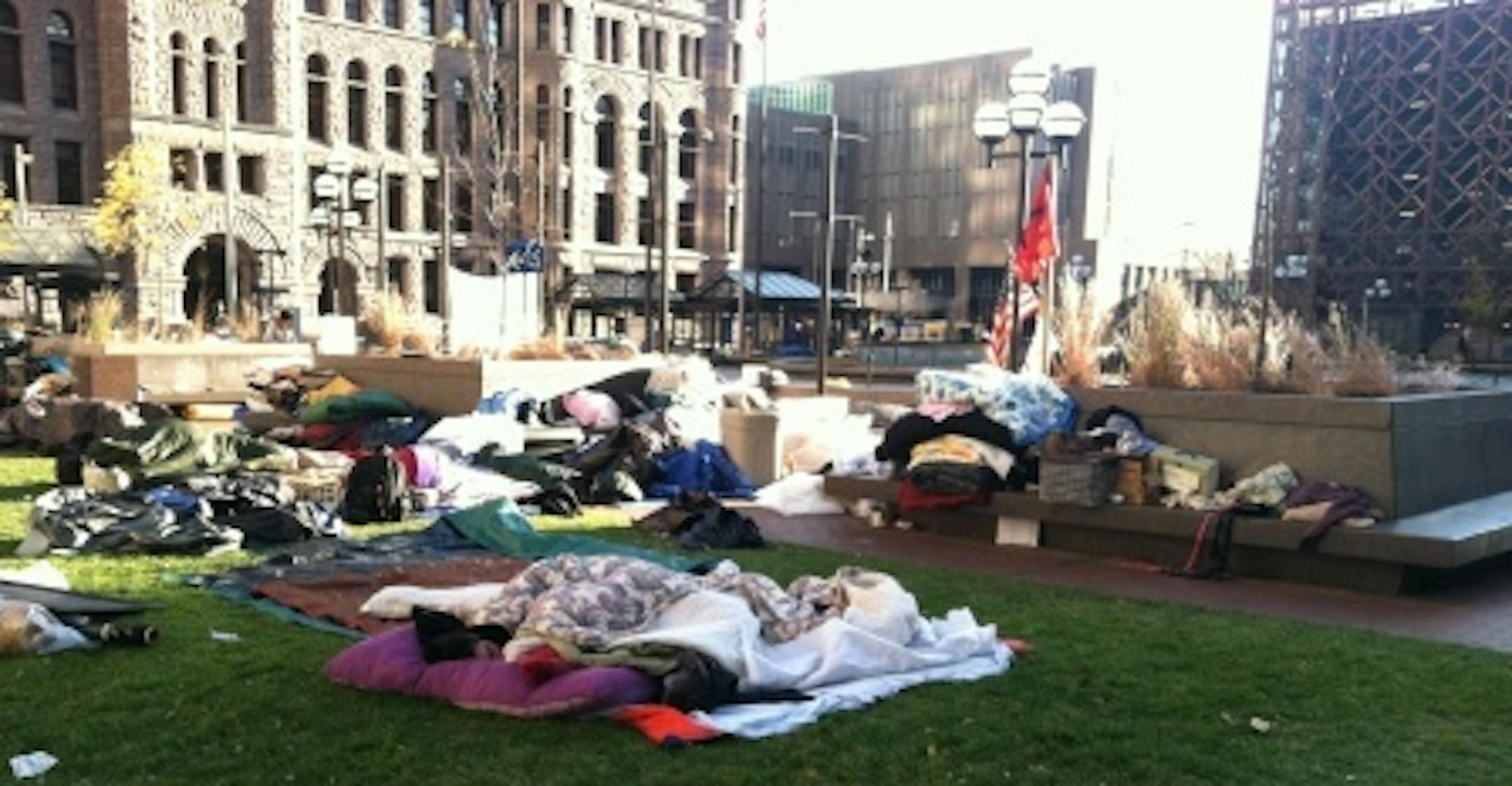 Sleeping outside at OccupyMN, Tuesday morning