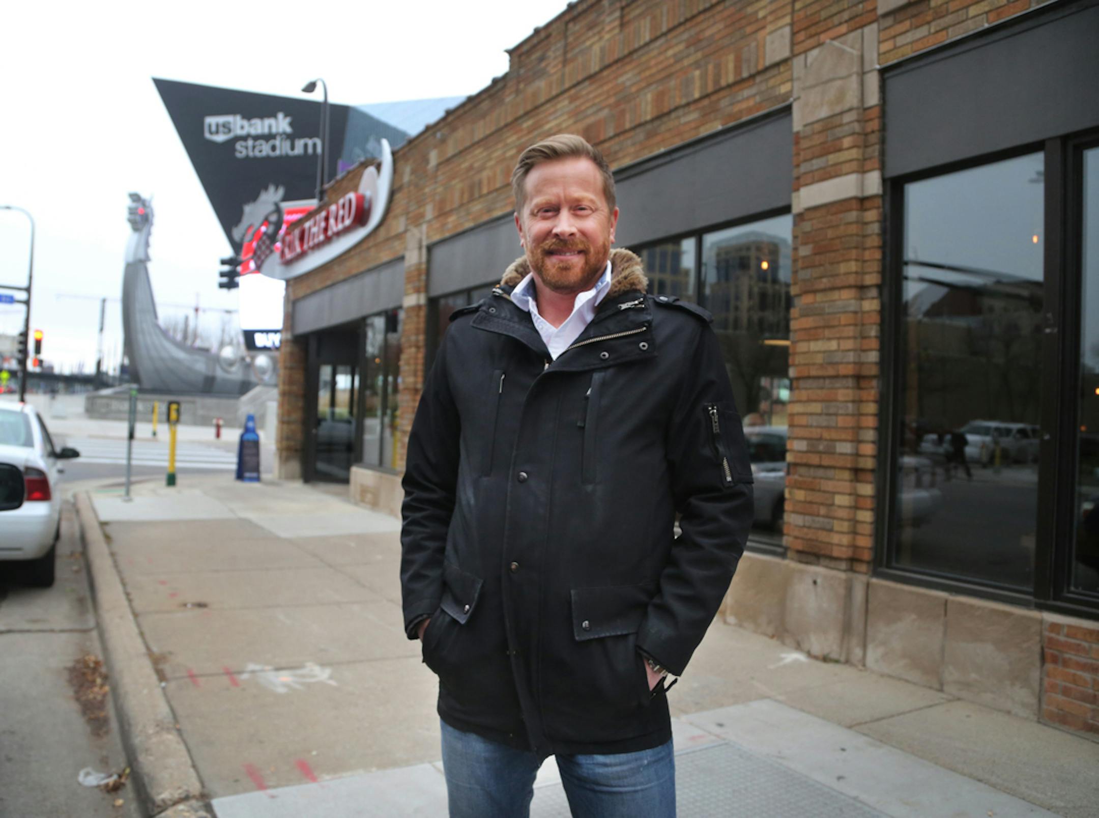 Erik Forsberg owns the bar Erik The Red, which sits directly across from U.S. Bank Stadium to the northwest and hopes to be outside the security perimeter so as to not disrupt his business up until Super Bowl and seen Sunday, Nov. 3, 2017, in Minneapolis, MN. The Super Bowl &#x201c;is supposed to give me the kind of traction I need to have a long-term business on track and pay down the debt,&#x201d; said Forsberg, seen his bar Erik The Red.] DAVID JOLES &#x2022; david.joles@startribune.com The S