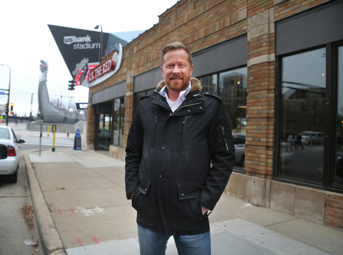 Erik Forsberg owns the bar Erik The Red, which sits directly across from U.S. Bank Stadium to the northwest and hopes to be outside the security perimeter so as to not disrupt his business up until Super Bowl and seen Sunday, Nov. 3, 2017, in Minneapolis, MN. The Super Bowl &#x201c;is supposed to give me the kind of traction I need to have a long-term business on track and pay down the debt,&#x201d; said Forsberg, seen his bar Erik The Red.] DAVID JOLES &#x2022; david.joles@startribune.com The S