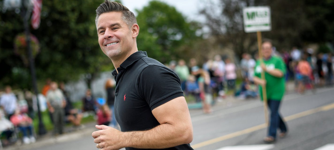 Republican Stewart Mills marched in the Cloquet Labor Day parade.