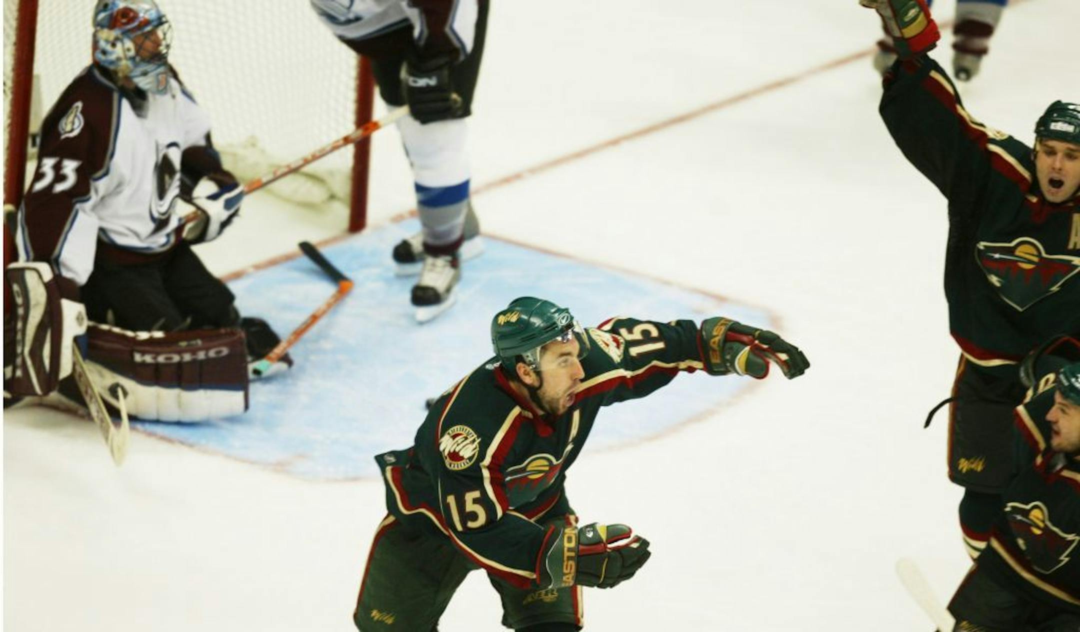 Andrew Brunette celebrates the winning OT goal.