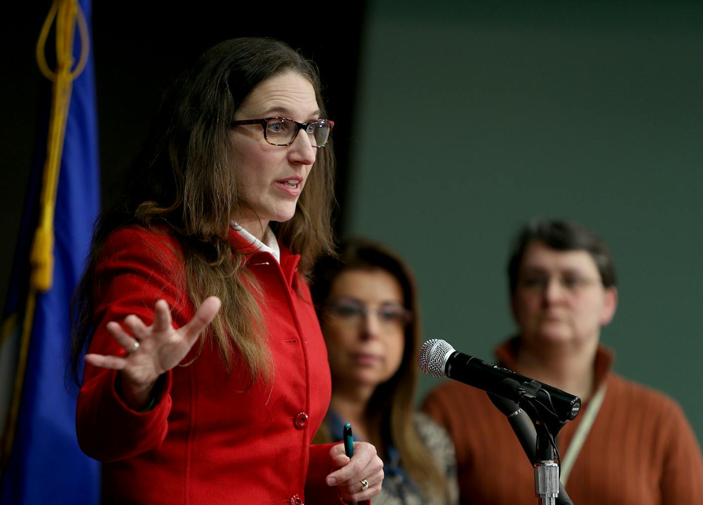 St. Paul School Union President Mary Cathryn Ricker shared details of the tentative labor agreement reached between the St. Paul School District and the teachers union, Monday, February 24, 2014 in St. Paul, MN. (ELIZABETH FLORES/STAR TRIBUNE) ELIZABETH FLORES &#x2022; eflores@startribune.com ORG XMIT: MIN1402241613480006