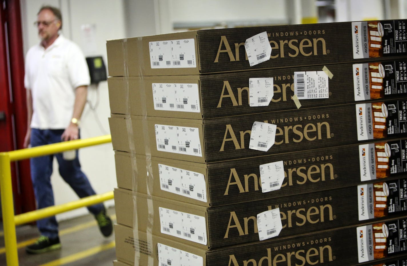 Cartons containing Andersen windows awaited shipping to Home Depot. All of the windows were either for custom orders or were made to order.