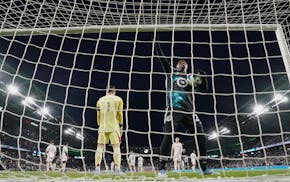 Minnesota United forward Bongokuhle Hlongwane celebrates after a goal by midfielder Joaquin Pereyra during the second half Saturday against St. Louis