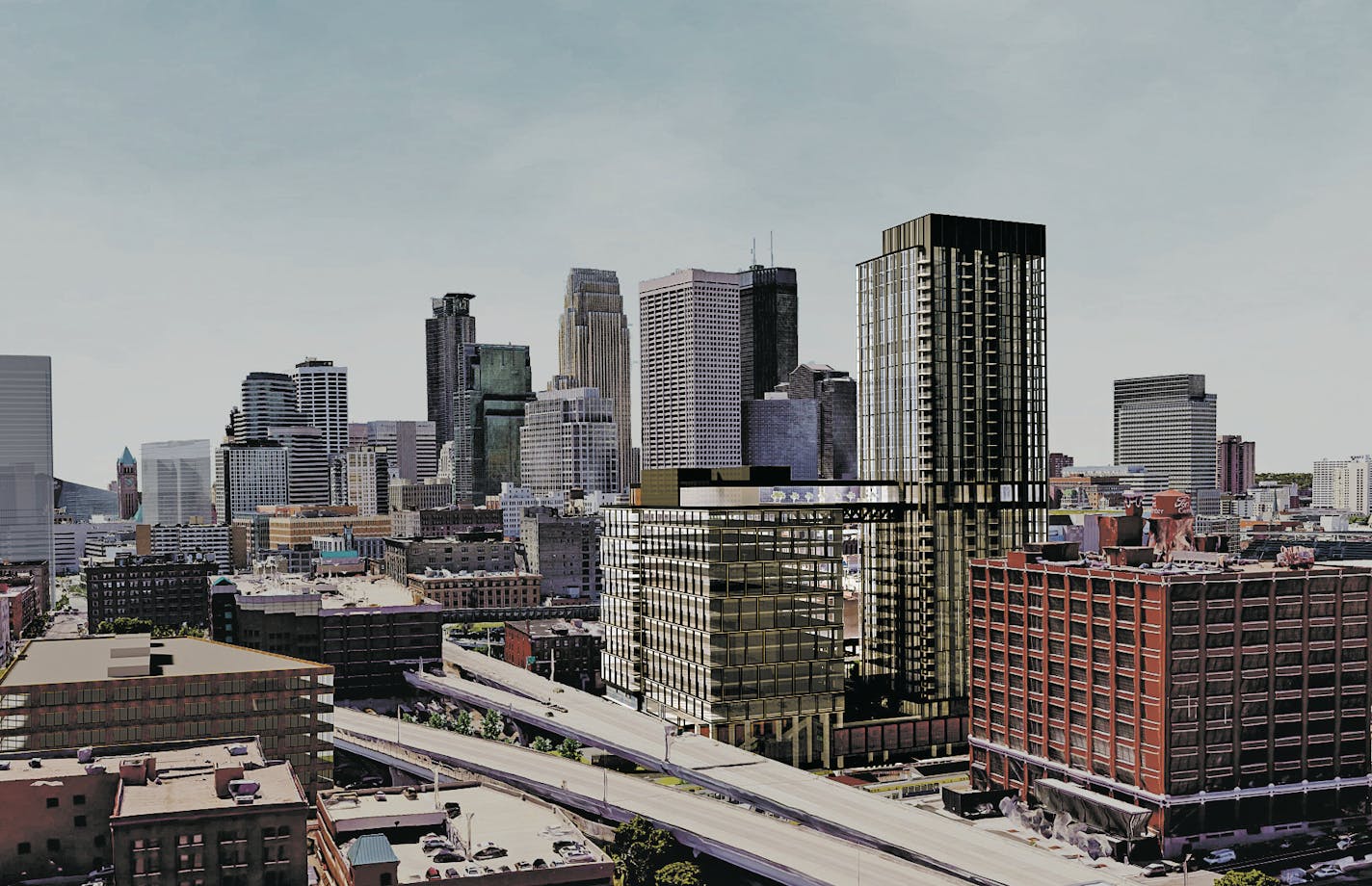 Hines is moving forward with plans to build a pair of glass and steel towers in the North Loop neighborhood, including a 35-story apartment tower with 450 apartments and a 14-story office tower with 340,000 square-feet of office space that&#x2019;ll be linked by a 14th-floor skyway that will house amenities for residents of the apartments. ORG XMIT: MIN1907170949441955