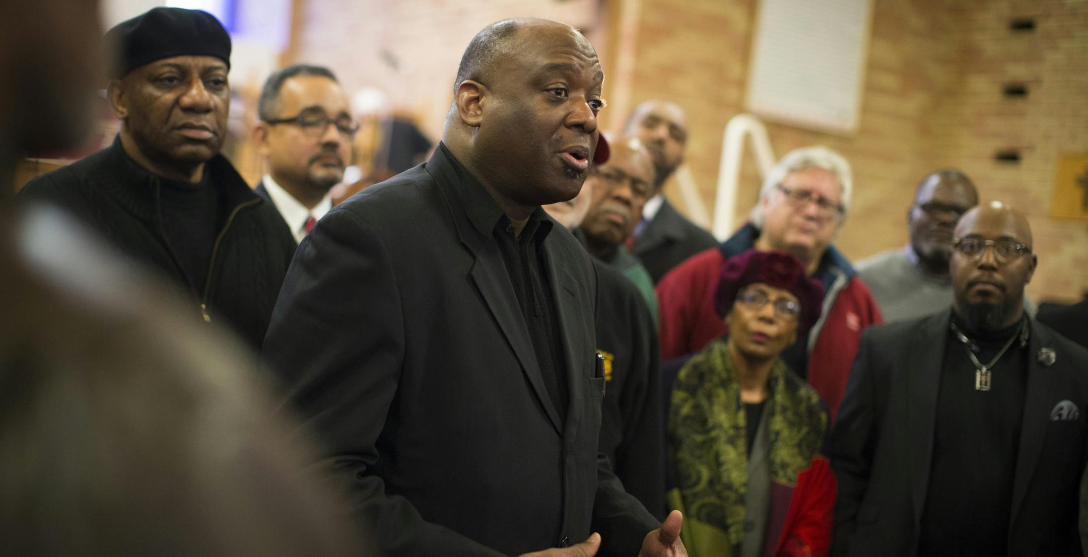 Rev. Dr. Charles Gill spoke at a press conference with the St. Paul Black Ministerial Alliance at New Hope Baptist Church about Sgt. Jeffrey Rothecker's Facebook comments telling people to run over protesters on a MLK Day march. Photographed on Monday, January 25, 2016 in St. Paul, Minn. ] RENEE JONES SCHNEIDER • reneejones@startribune.com