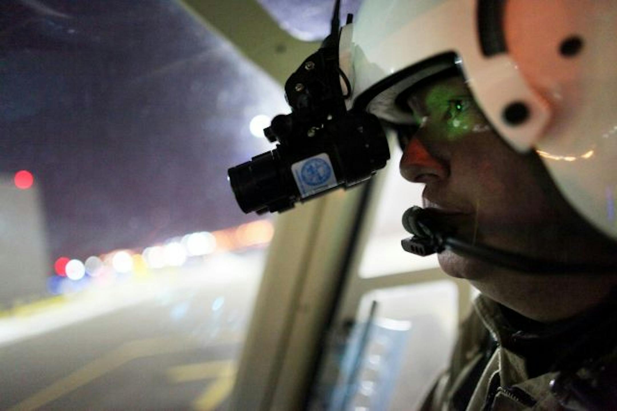 Greg Burgess and other helicopter pilots wear night-vision goggles in addition to using the FLIR system for nighttime searches.