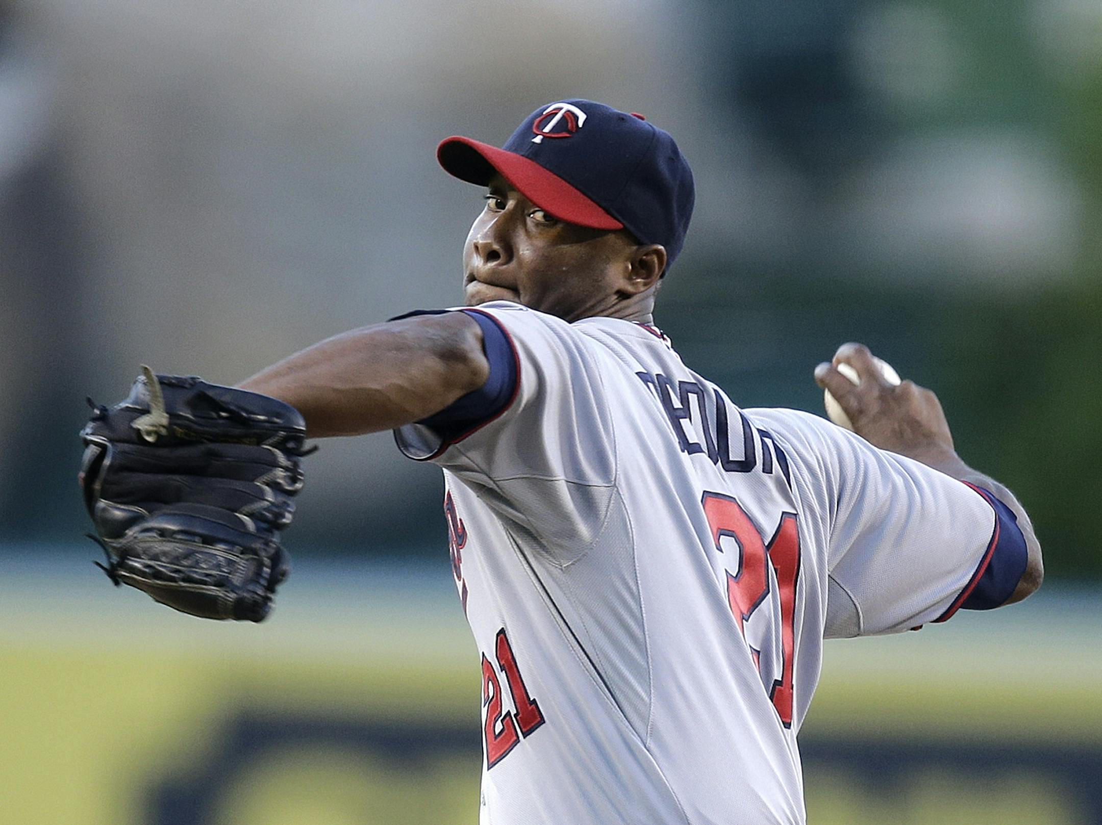 Minnesota Twins starting pitcher Samuel Deduno throws against the Los Angeles Angels during the first inning of a baseball game on Monday, July 22, 2013, in Anaheim, Calif.