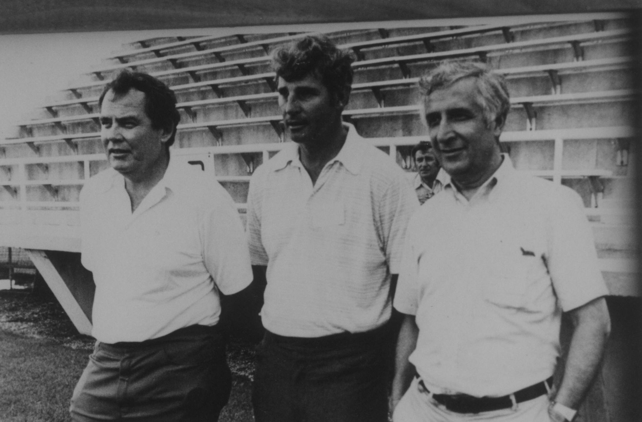 Undated photo / fellow at left and fellow at center are not identified. At right is Sid Hartman, longtime sports columnist for the Star Tribune. Photo courtesy of Sid Hartman.