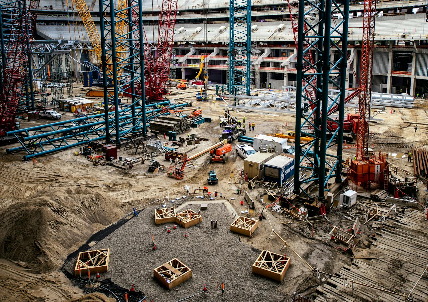 A dispute erupted this week over possible cost overruns at the Vikings new stadium, which is now more than 65 percent complete.