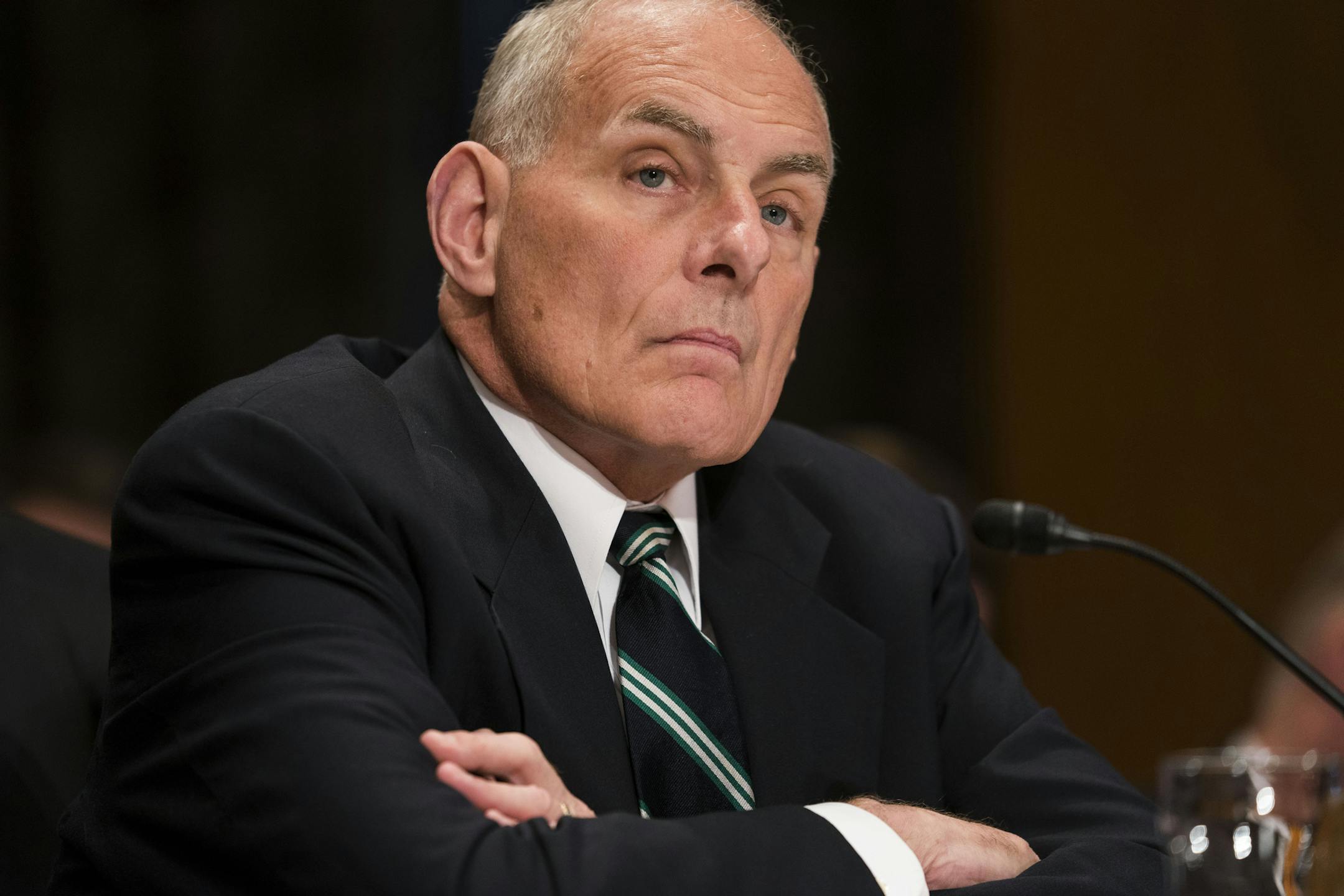 FILE -- Then Homeland Security Secretary John Kelly, who is now White House chief of staff, appears before a Senate committee on Capitol Hill in Washington, June 6, 2017. Whether Kelly will succeed in imposing a lasting, military discipline on a famously chaotic White House remains in doubt, but it has become clear Kelly, a retired Marine general, is determined to confront the president with the kind of bracing discipline that has never been part of Trump’s reality. (Doug Mills/The New Yo