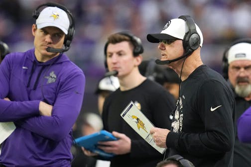 Minnesota Vikings defensive coordinator Ed Donatell watches from the sidelines in the second quarter of an NFL game between the Minnesota Vikings and the Indianapolis Colts on Saturday, Dec. 17, 2022 at U.S. Bank Stadium in Minneapolis