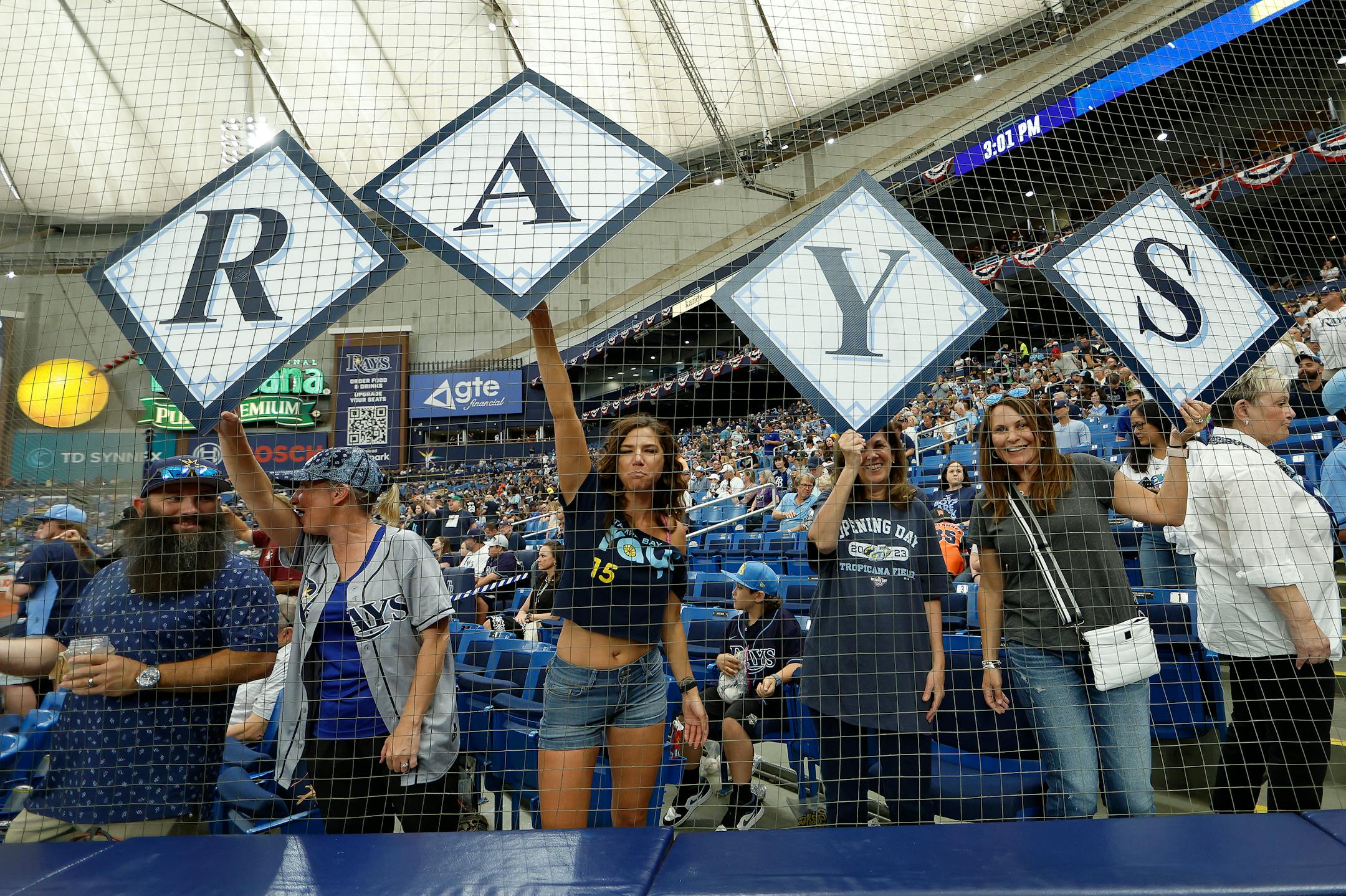 Tampa Bay Rays fans looks on during Opening Day against the Detroit Tigers at Tropicana Field on March 30, 2023, in St. Petersburg, Florida. (Mike Ehrmann/Getty Images/TNS) ORG XMIT: 75527850W