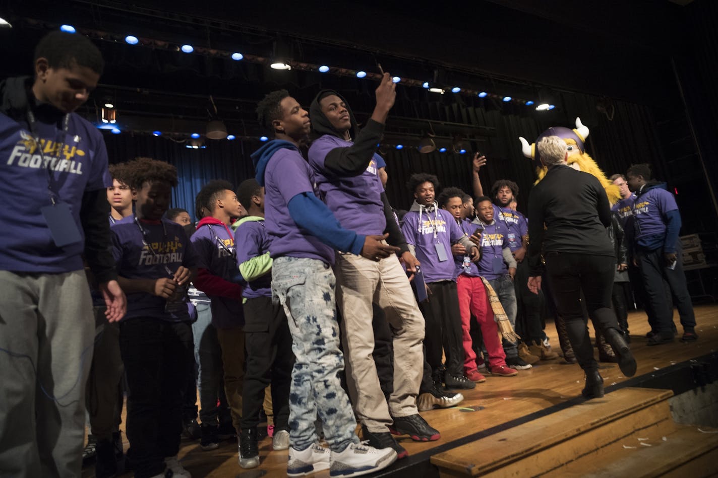 Football players at North High were surprised with gifts such as tickets to the Super Bowl Experience, a Vikings t-shirt, as well as an opportunity to play in an exhibition game in US Bank Stadium a couple days before the big game.