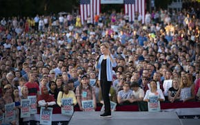Sen. Elizabeth Warren during her her Town Hall at Macalester College Monday evening.