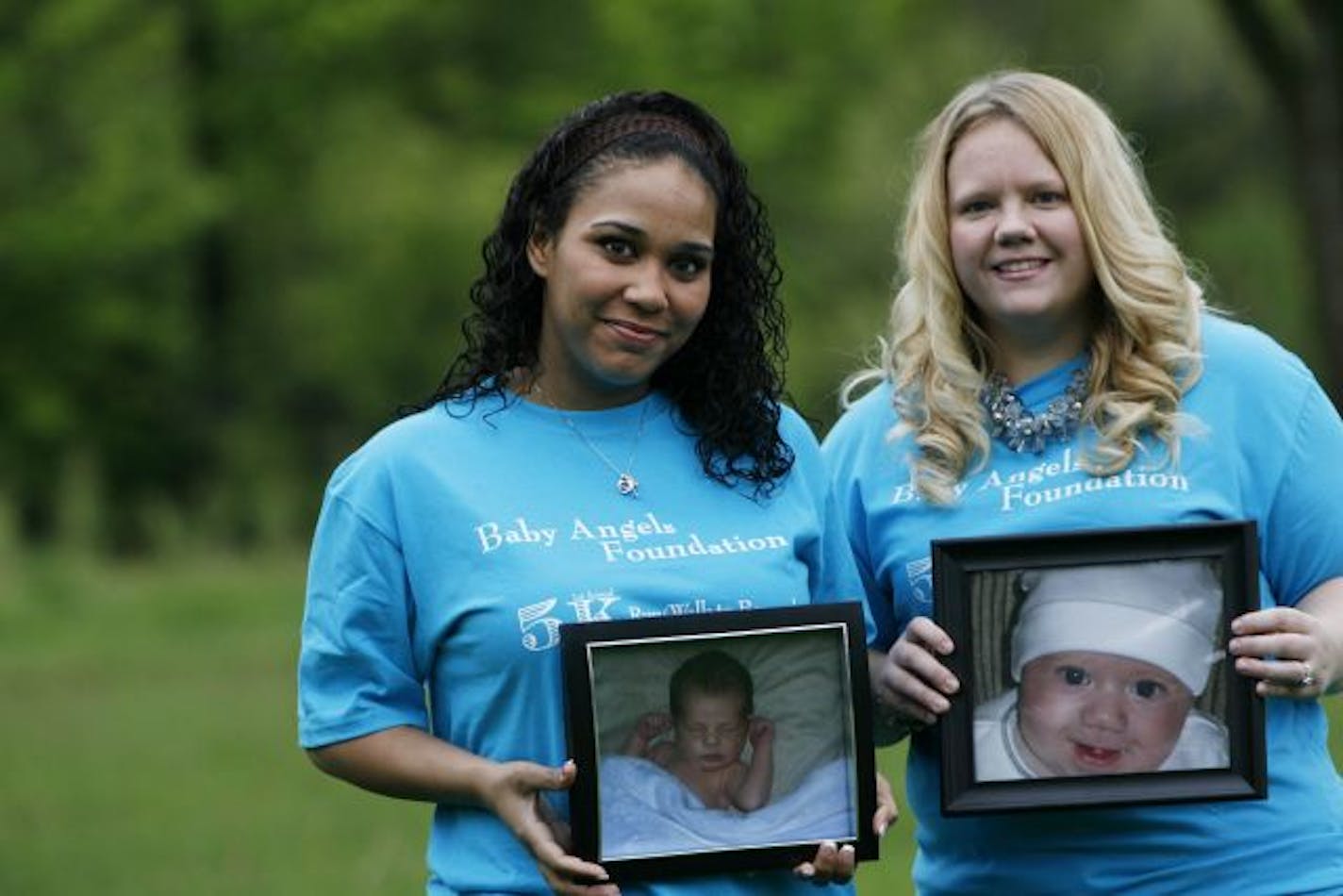 Serena Gragert, left, and Becca Peden with photos of the babies they lost. Sudden Infant Death Syndrome is the major cause of death of infants between a month and a year of age, according to the SID Center at Children's Hospitals and Clinics of Minnesota.