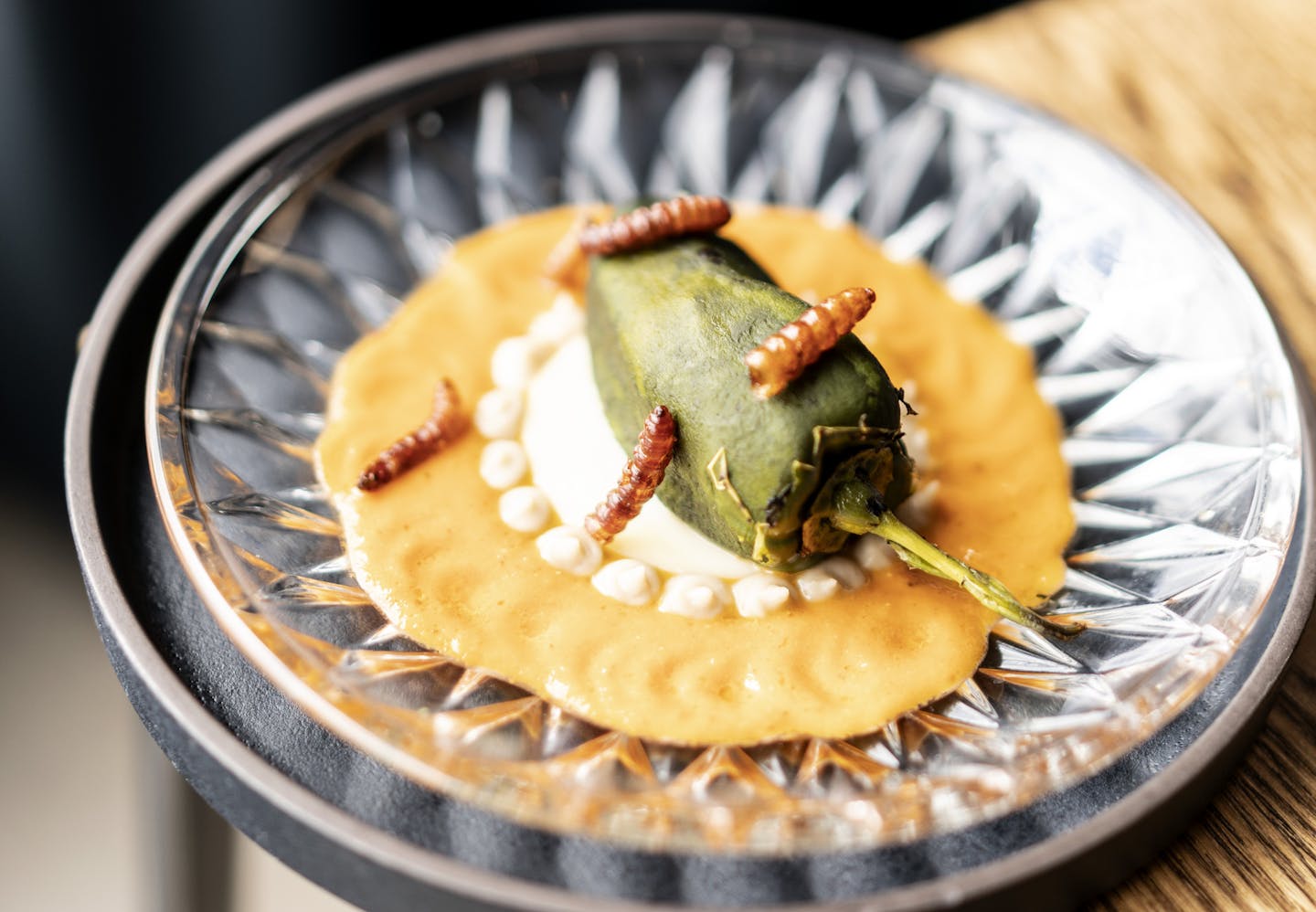 Another dish by chef Gustavo Romero was chile relleno with crunchy chinicuiles (dried red worms).