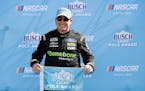 Driver Michael McDowell after winning the pole award during qualifying for the NASCAR Cup Series Ambetter Health 400 at Atlanta Motor Speedway