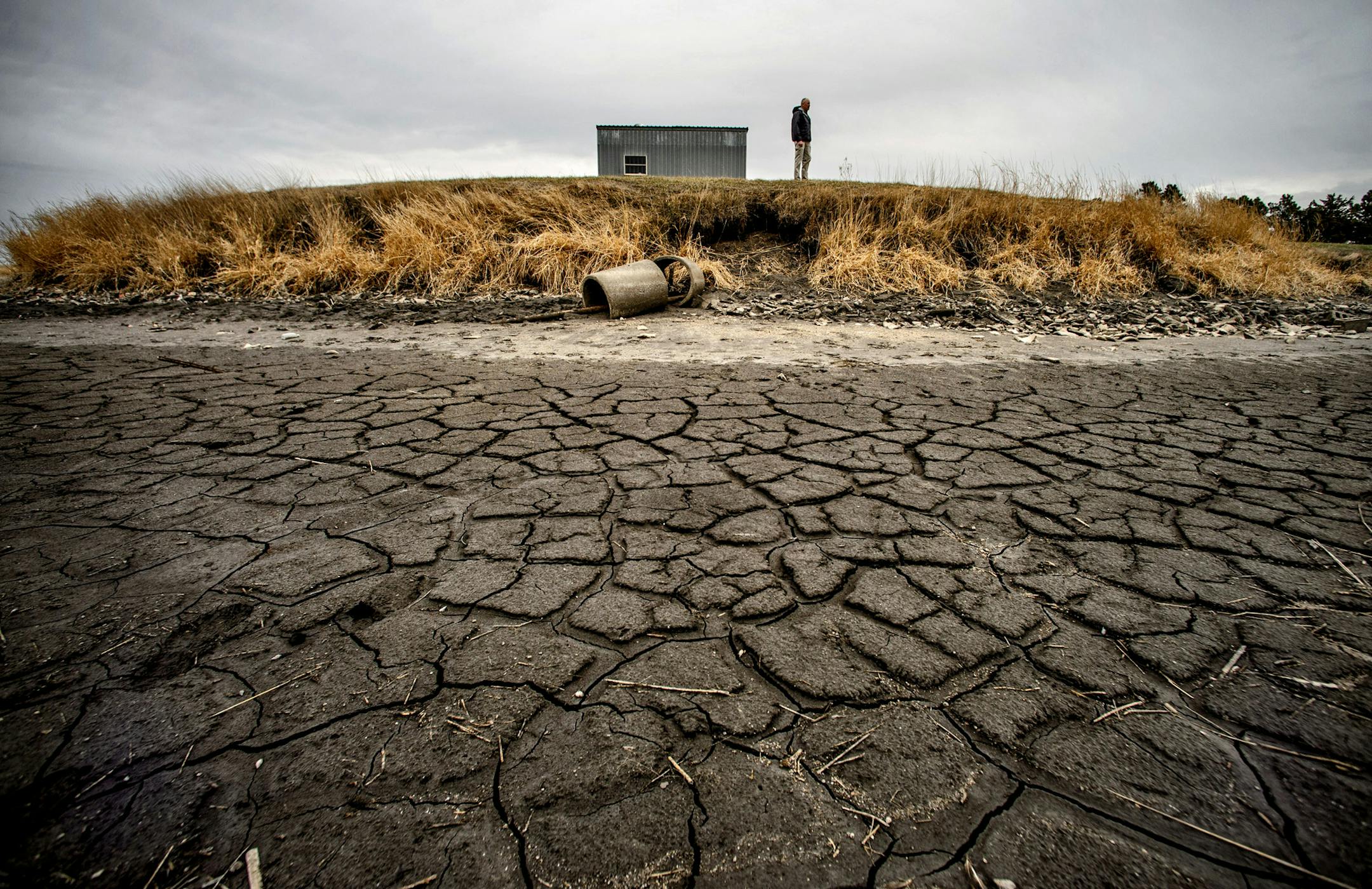 Scott Hain, utilities manager for Worthington, stood on the edge of Lake Bella, a man-made lake near Worthington that is the site of 7 wells that provide the city’s water. The Lake is about 6 feet lower than it should be and wasn’t replenished by winter snow or spring rain this year.