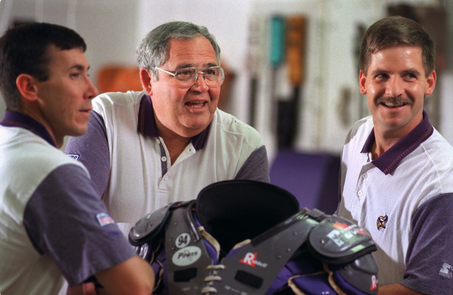 The first athletic trainer for the Vikings, Fred Zamberletti (center) died from complications from a toxic infection. He is pictured with equipment manager Dennis Ryan (left) and assistant athletic trainer Chuck Barta (right).