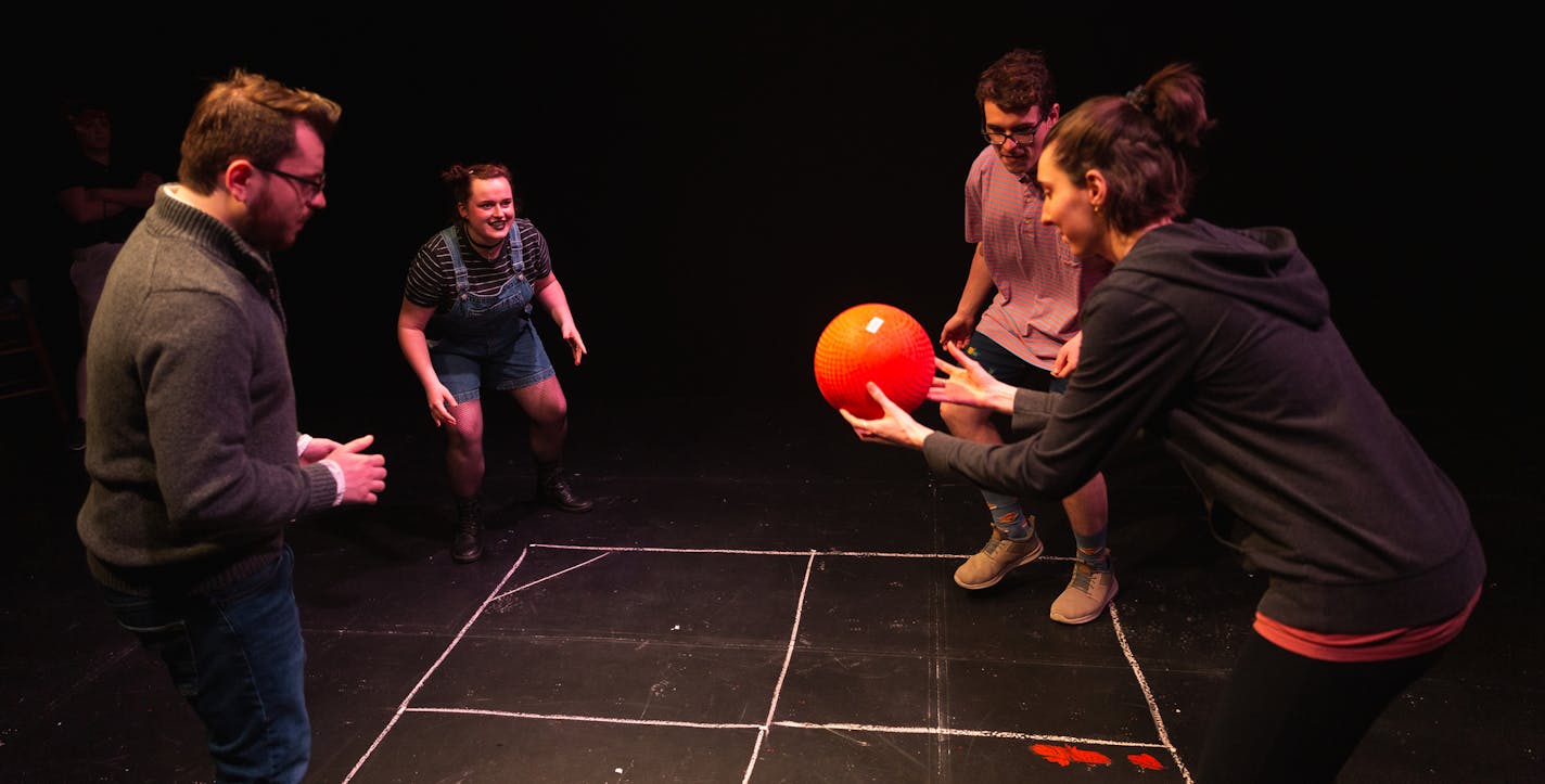 The cast of "Foursquare" finds a playground game taking a decidely un-playful turn. It runs through May 12 at Crane Theater.