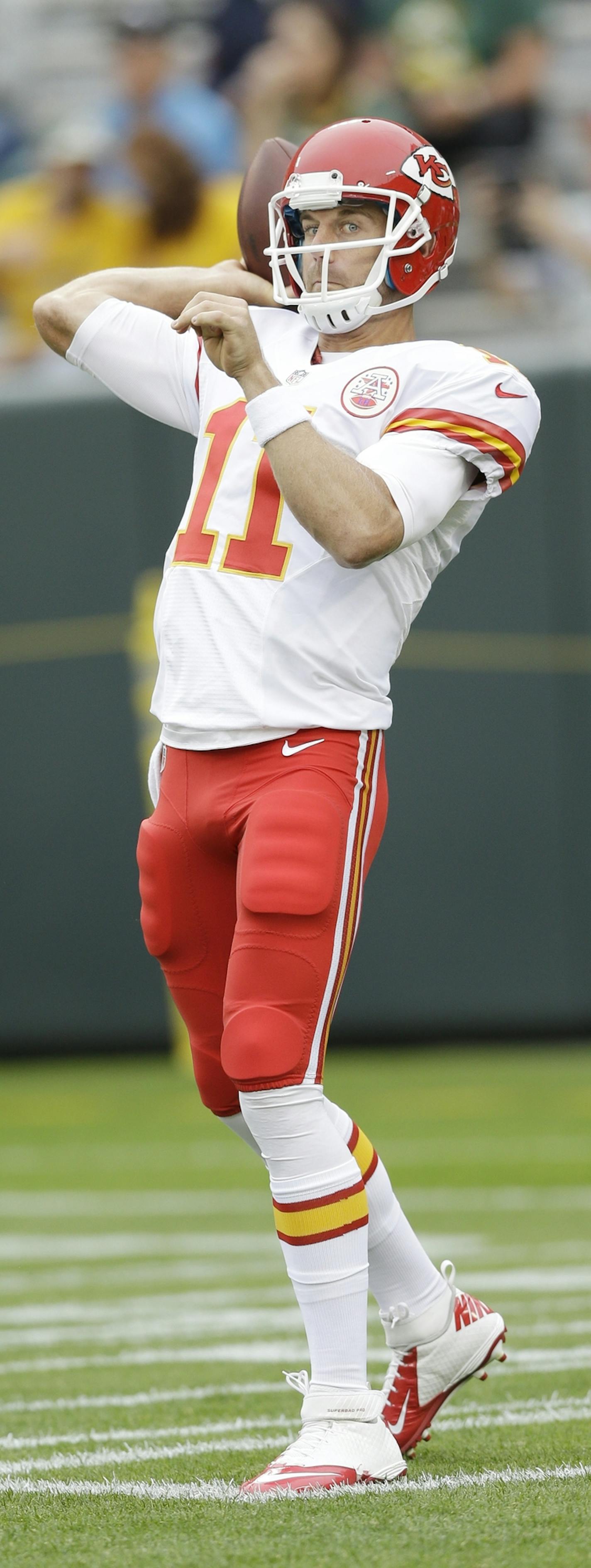 Kansas City Chiefs' Alex Smith before an NFL football preseason game against the Green Bay Packers Thursday, Aug. 28, 2014, in Green Bay, Wis. (AP Photo/Tom Lynn)