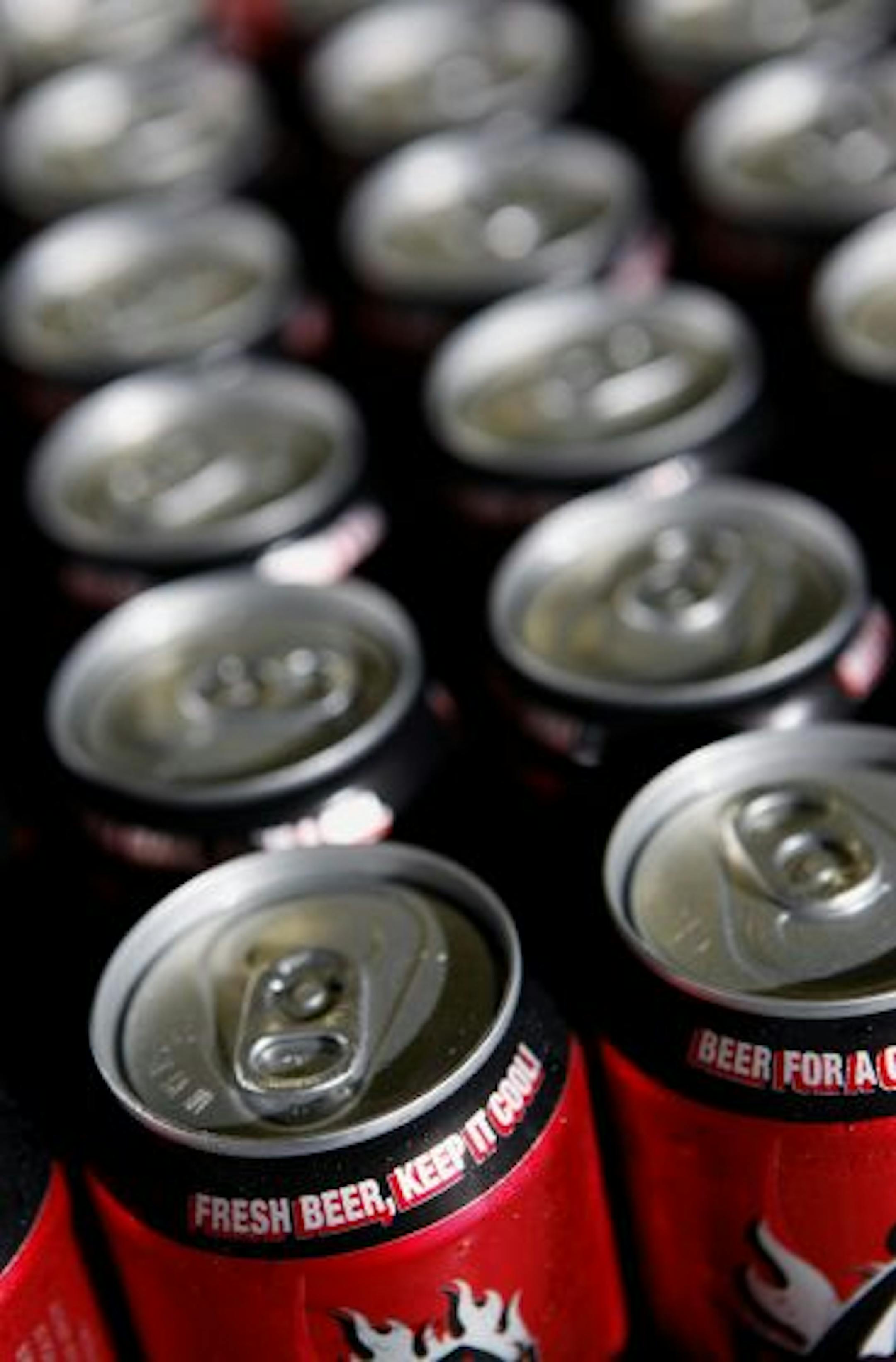 Cans of beer at the Surly Brewery in Brooklyn Center, Minn.
