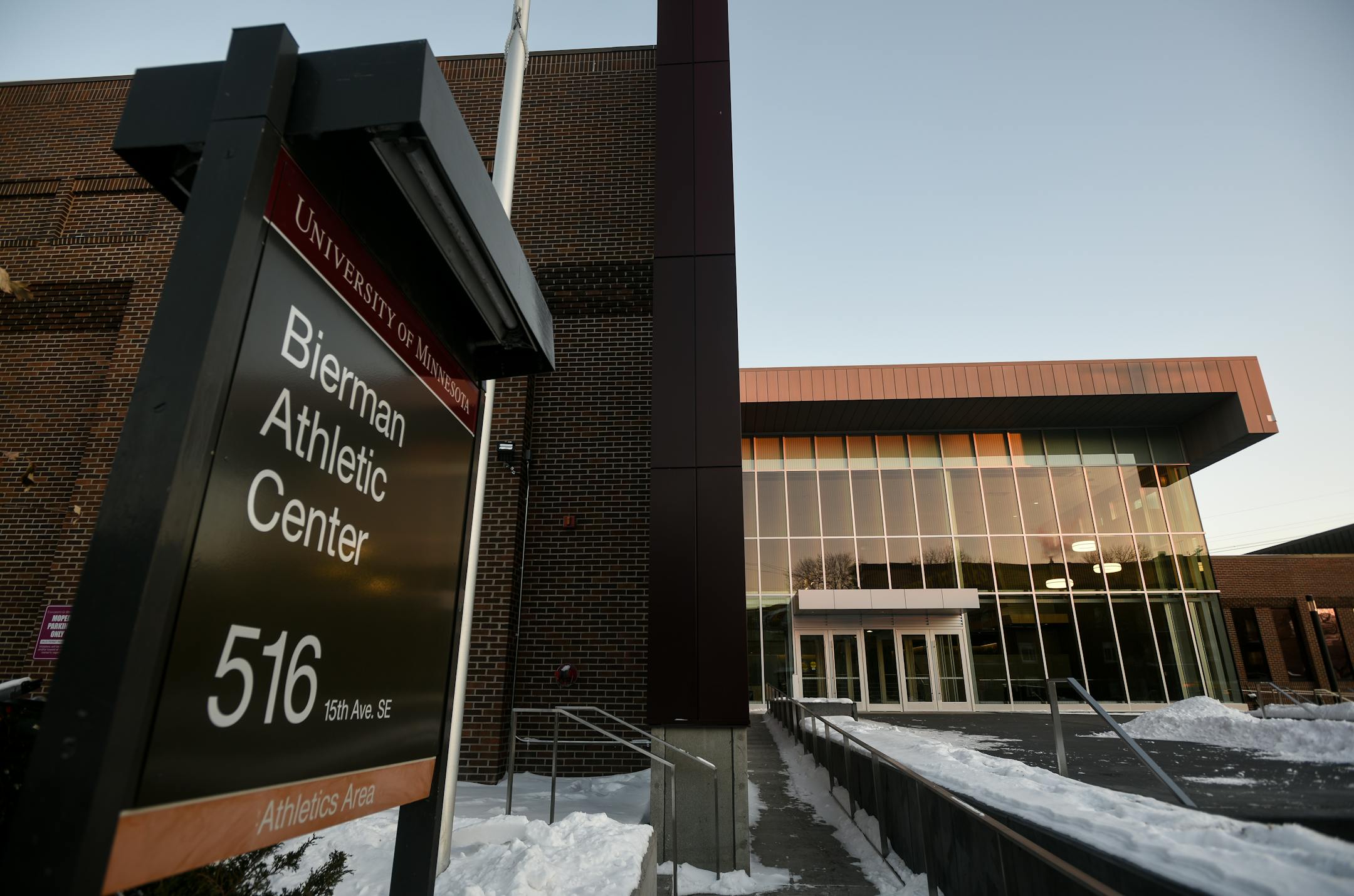 The 15th Avenue entrance to the new Land O'Lakes Center for Excellence at the Bierman Athletic Building.