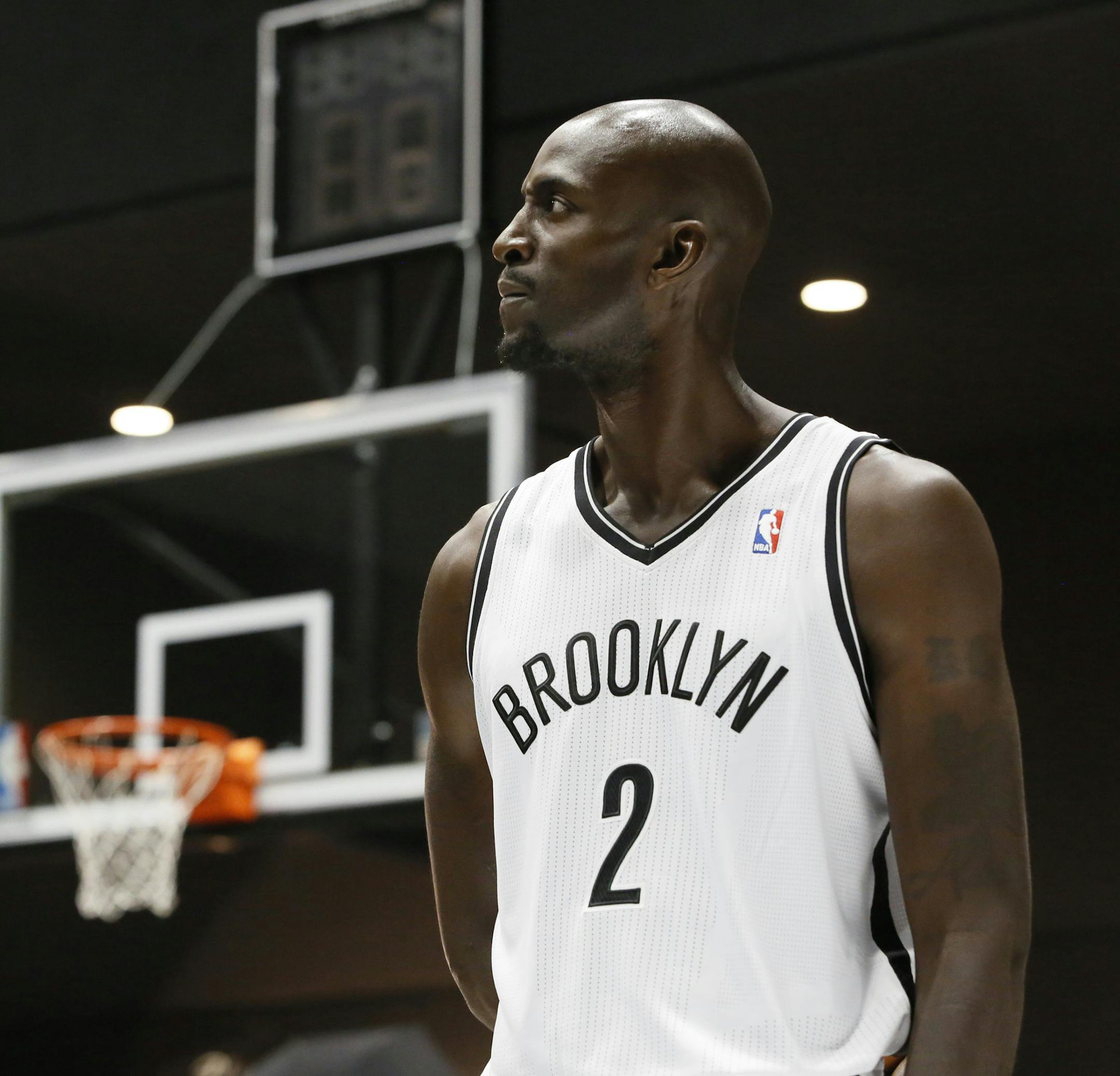 Brooklyn Nets player Kevin Garnett poses for his portrait during the Nets Media Day at Barclays Center in the Brooklyn borough of New York, Monday, Sept. 30, 2013. (AP Photo/Stuart Ramson) ORG XMIT: NYEOTK