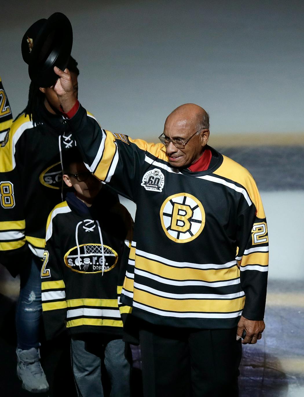 Former Boston Bruins player Willie O’Ree was honored before a game in Boston in January 2018. 