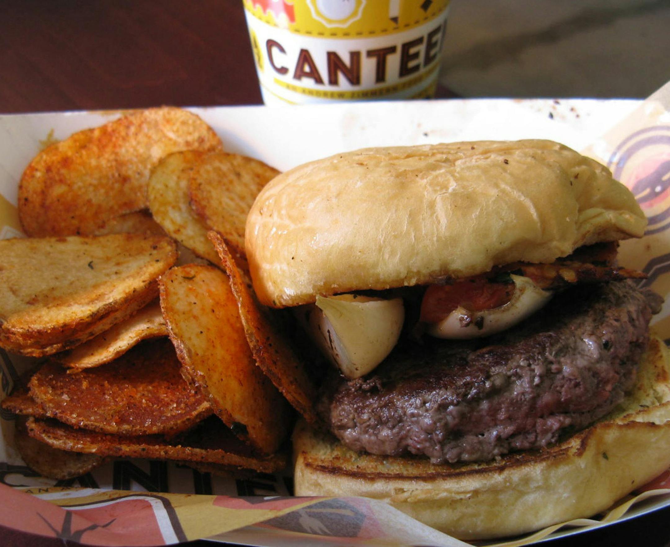 Rick Nelson photo From AZ Canteen at Target Field. Andrew Zimmern's goat-lamb burger.
