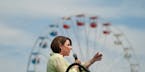 Sen. Amy Klobuchar spoke at the Des Moines Register’s Political Soapbox at the Iowa State Fair in Des Moines in 2019.