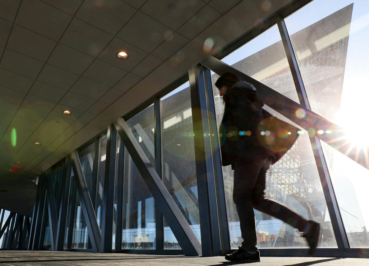 A pedestrian took the skyway over South 4th Street on her way to U.S. Bank Stadium Tuesday. ] ANTHONY SOUFFLE &#xef; anthony.souffle@startribune.com Thousands of Super Bowl visitors are about to experience the signature experience of downtown Minneapolis: getting lost in the skyways. But Super Bowl planners have plans to bring the perplexed partiers safely home, including an army of volunteer guides and a specially designed phone navigation app.