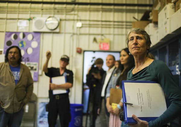 U.S. Interior Secretary Sally Jewell toured the Bug-O-Nay-Ge-Shig High School in Bena, housed in a building that was once a pole shed garage and conve
