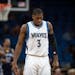 Minnesota Timberwolves guard Kris Dunn (3) walked to the other side of the court dejected after missing a series of shots in the second half Wednesday