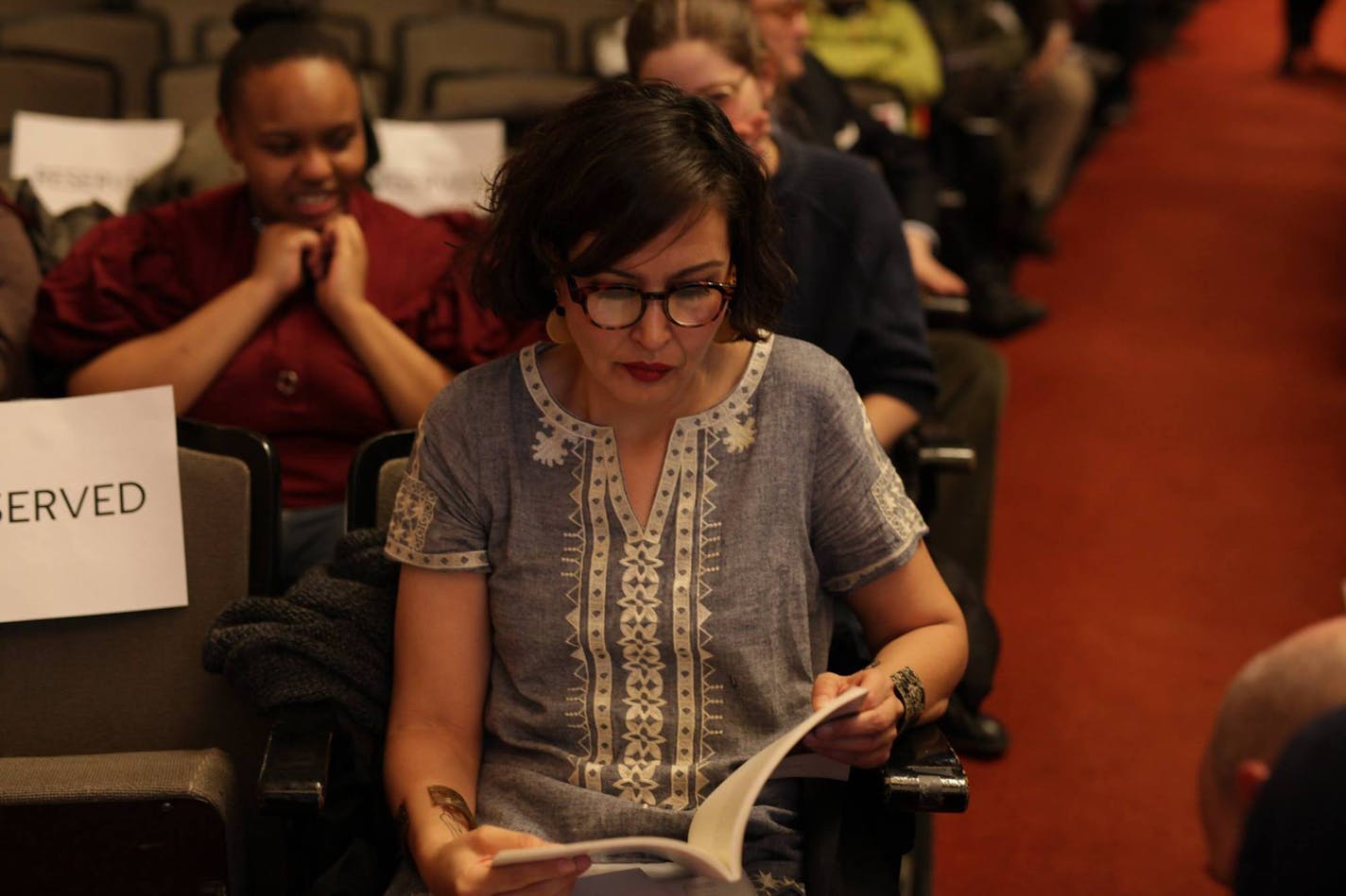 Layli Long Soldier, winner of the National Book Critics Circle prize for poetry, awaits her turn to read the night before the event.