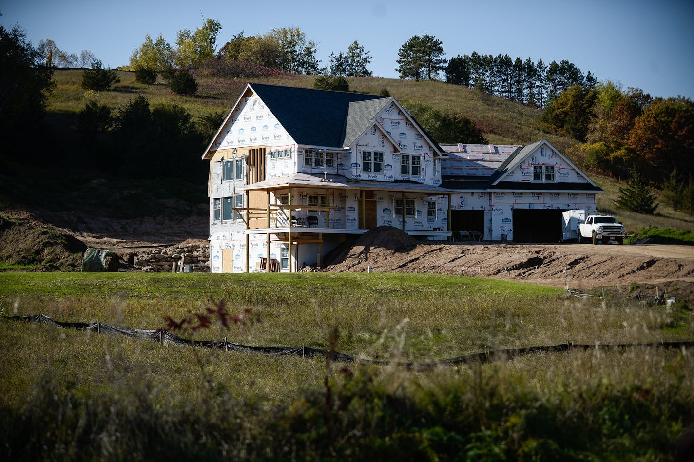 A home is under construction in Birch Park on Friday afternoon. Homebuilding in St. Croix County, Wis., once the state's fastest-growing county, continues a slow rebound. The western county, now linked to the metro area with a new St. Croix River bridge, saw 294 new homes started this year through September.