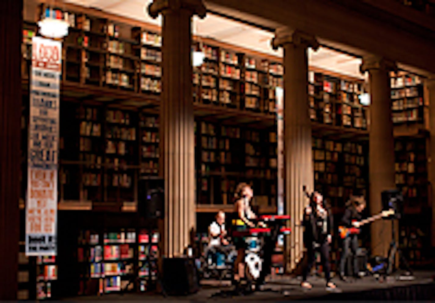 Black Blondie performed among the columns and stacks of the James J. Hill Reference Library for the first chapter of Book It: The Party