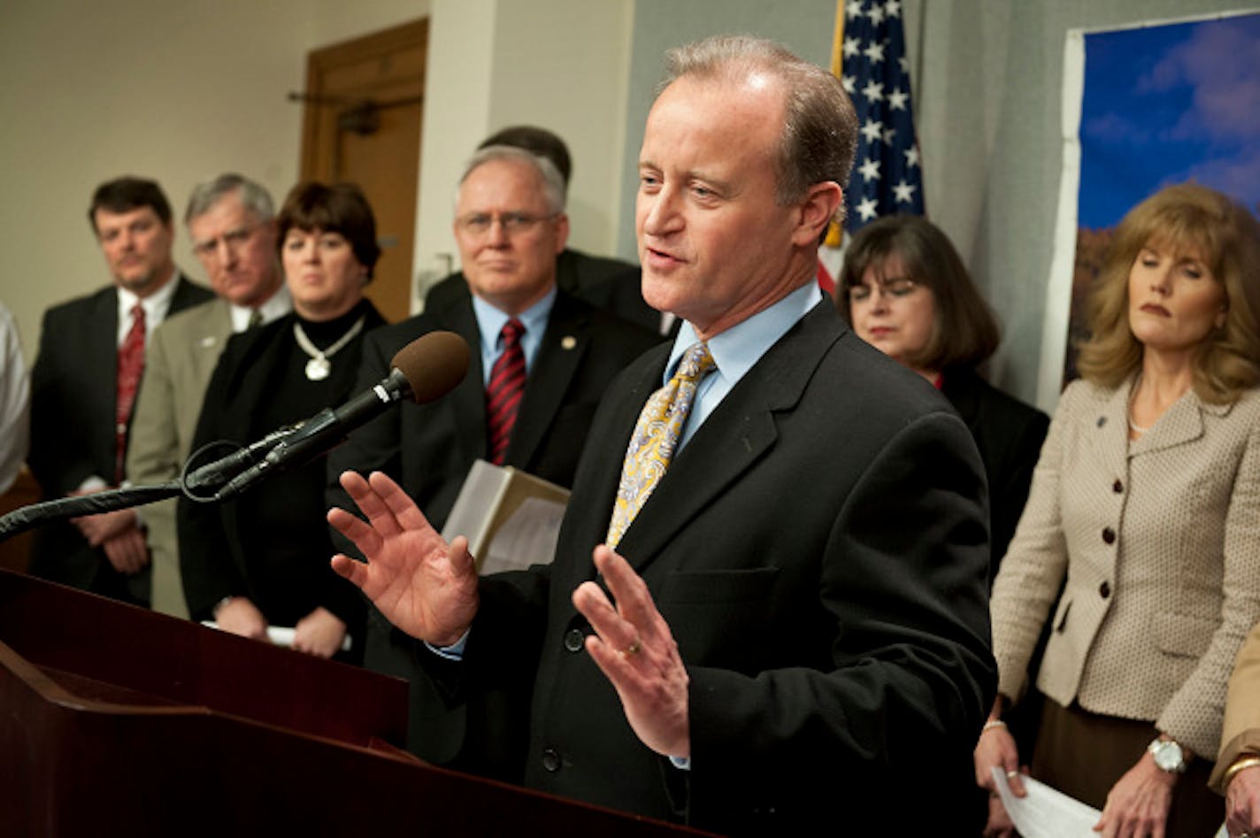 Senator Warren Limmerspoke at a news conference along with other GOP lawmakers opposing the same-sex marriage bill.  Wednesday, February 27, 2013.    ]   GLEN STUBBE * gstubbe@startribune.com