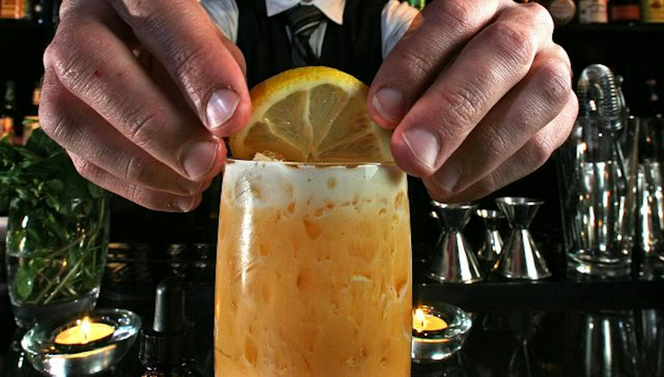 Bartender Birk Grudem mixed a Golden Age cocktail at the Bradstreet Craftshouse Restaurant at the Graves|601 Hotel in Block E in Minneapolis.