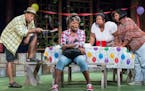from left to right: Thomas W. Jones II, Regina Marie Williams, Dana Lee Thompson, Aimee K. Bryant in "Barbecue" at Mixed Blood. Photo by Rich Ryan