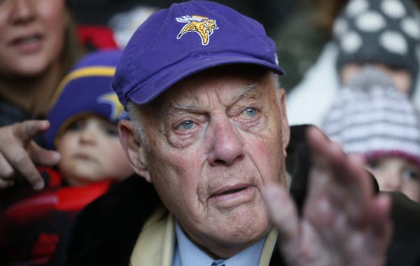 Former Minnesota Vikings coach Bud Grant arrived at a ceremony Monday where a street was dedicated in his honor near the new Vikings stadium December 
