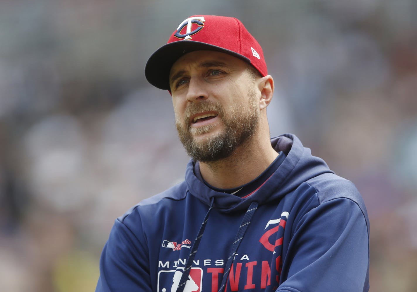 Minnesota Twins manager Rocco Baldelli directs against the Detroit Tigers in a baseball game Saturday, May 11, 2019, in Minneapolis. (AP Photo/Jim Mone) ORG XMIT: MNJM10