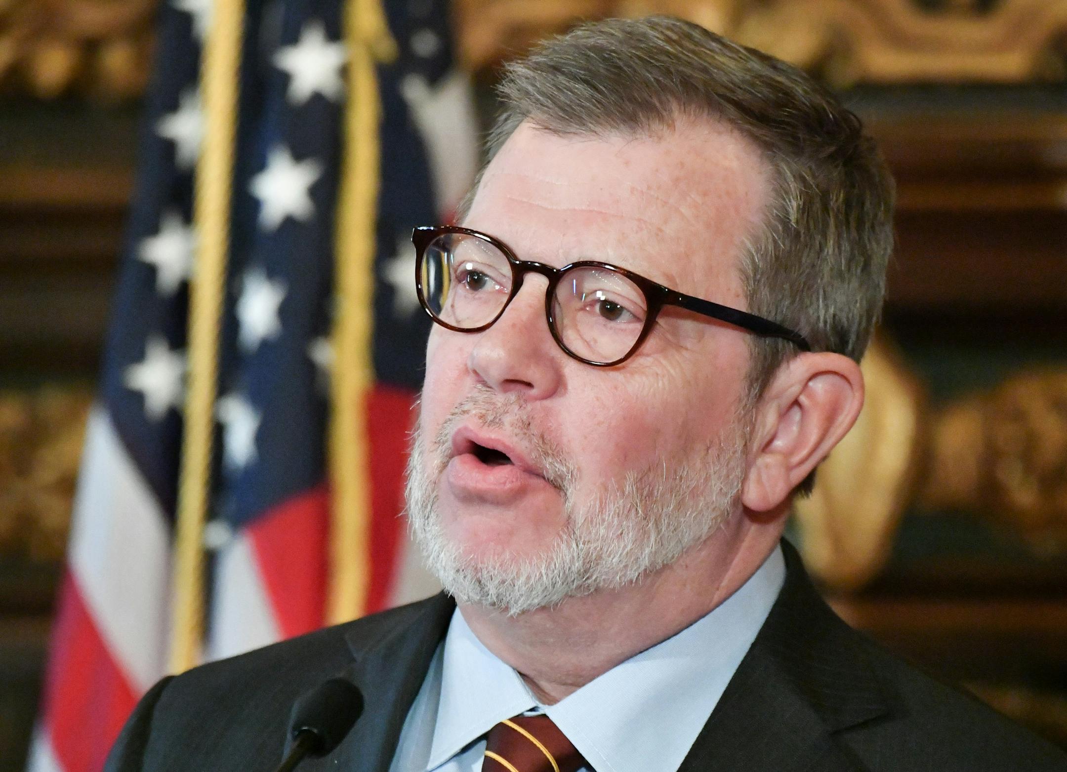 University of Minnesota President Eric Kaler. ] GLEN STUBBE • glen.stubbe@startribune.com Tuesday, January 16, 2018 State MMB Director Myron Frans was joined by University of Minnesota President Eric Kaler and Minnesota State Chancellor Devinder Malhotra to indroduce Governor Dayton's $1.5 billion public works proposal which includes $299 million for the University of Minnesota and $243 for the Minnesota State System.