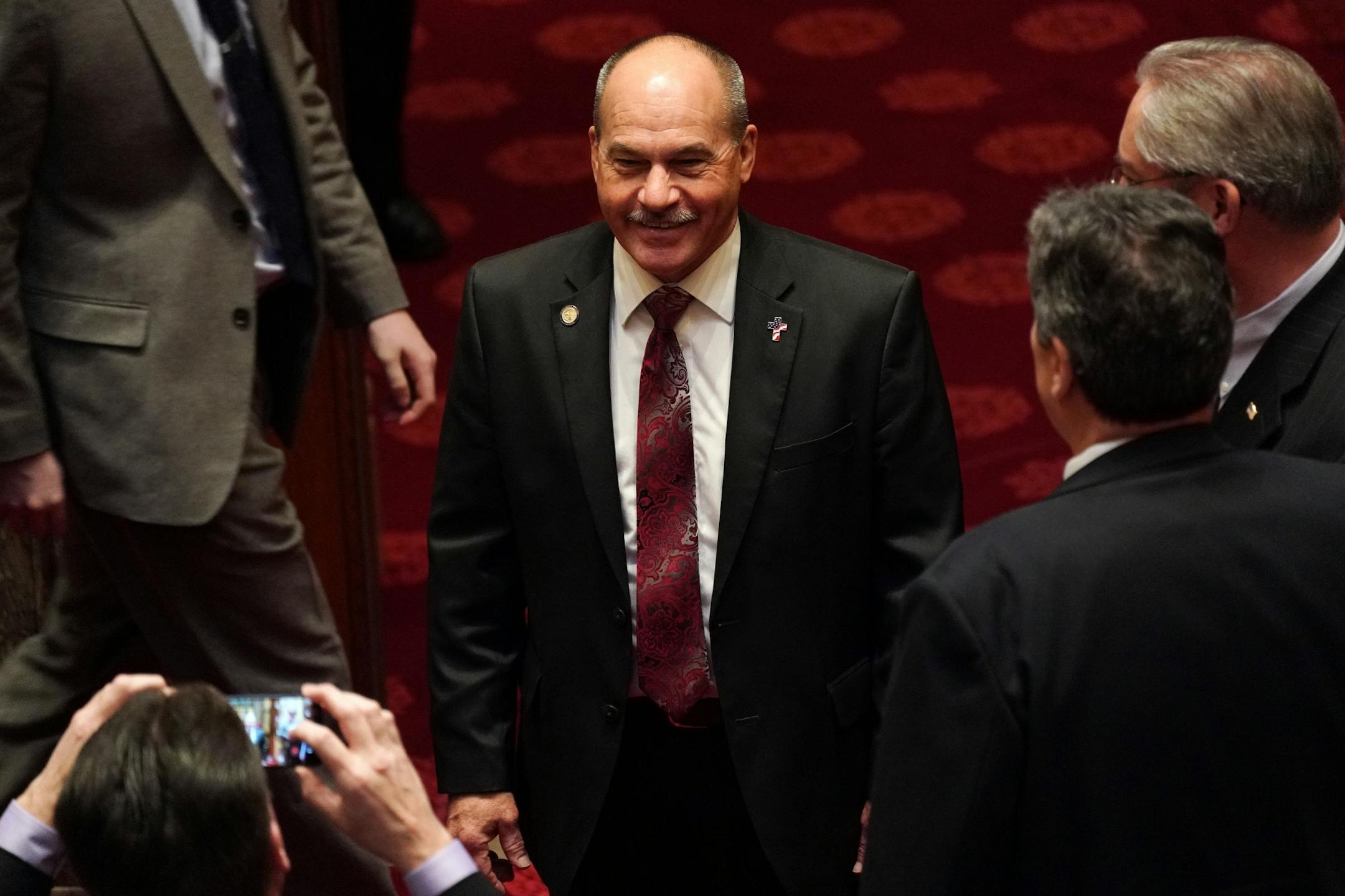 Sen. Jeff Howe (R-Rockville), who won the Minnesota State Senate seat vacated by former Lt. Gov. Michelle Fischbach in a special election, arrived at the Senate Chamber for the first day of the legislative session.